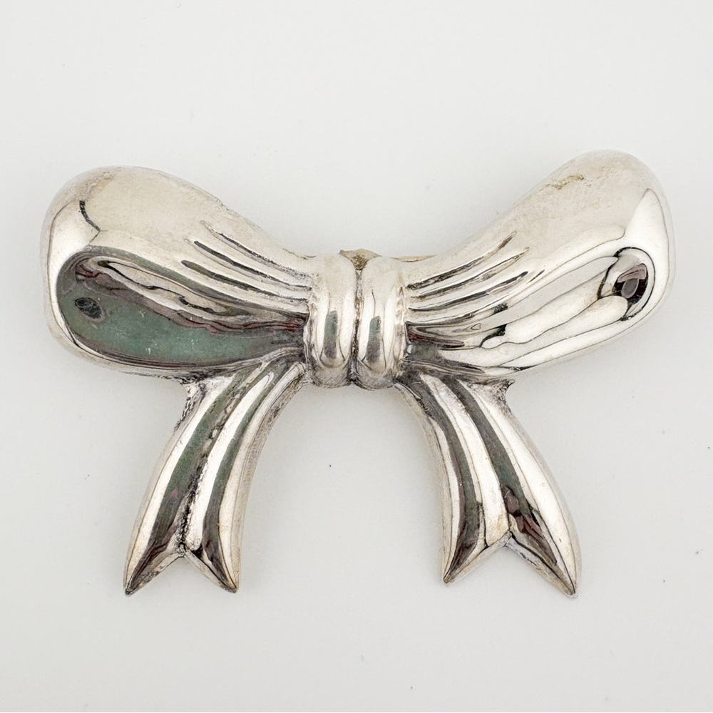 Large Bow Tie Brooch Sterling 925 Silver Vintage C Clasp Size 2.5” 17.2g Stamped